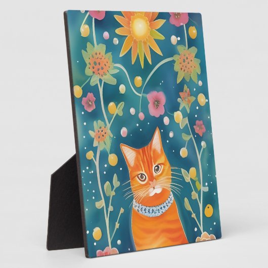 Whimsical Folk Art Tabby Cat Tafelblad Fotoplaat (Zijkant)