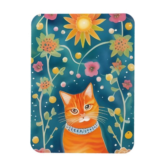 Whimsical Folk Art Tabby Magneet (Verticaal)