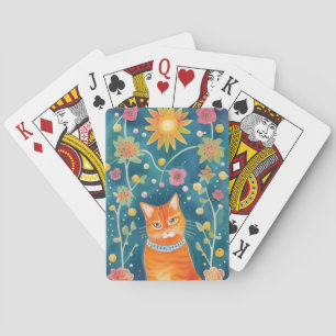 Whimsical Folk Art Tabby Pokerkaarten