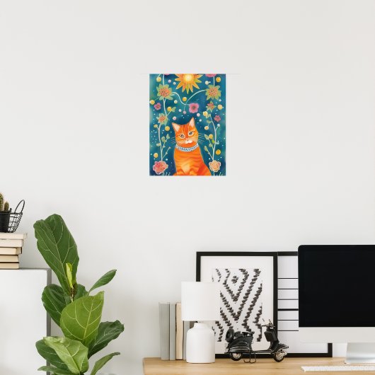 Whimsical Folk Art Tabby Poster (Thuiskantoor)