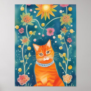 Whimsical Folk Art Tabby Poster