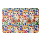 Whimsical Folk Art Waterverf Bloemen en Katten Badmat (Voorkant)
