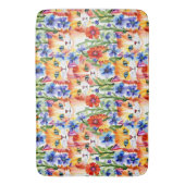 Whimsical Folk Art Waterverf Bloemen en Katten Badmat (Voorkant Verticaal)