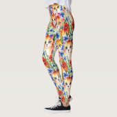 Whimsical Folk Art Waterverf Bloemen en Katten Leggings (Links)