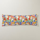 Whimsical Folk Art Waterverf Bloemen en Katten Lichaamskussen (Achterkant)