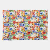 Whimsical Folk Art Waterverf Bloemen en Katten Theedoek (Horizontaal)