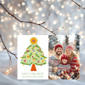 Whimsical Folk Christmas Tree CUSTOM FOTO Feestdagenkaart