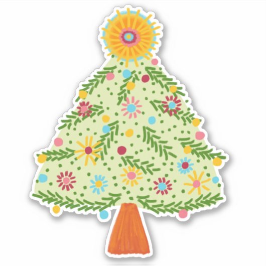 Whimsical Folk Christmas Tree CUSTOM FOTO Sticker (Voorkant)