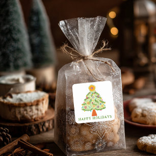 Whimsical Folk Christmas Tree CUSTOM FOTO Vierkante Sticker