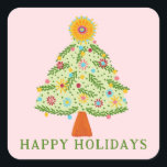 Whimsical Folk Christmas Tree CUSTOM Gift Vierkante Sticker<br><div class="desc">Prettige feestdagen Zoete boomtekening om iemand te wensen! Klik op "personaliseren" om de tekst te wijzigen. Kijk in mijn shop voor meer opties. Ook beschikbaar als wenskaarten, briefkaarten, cadeauverpakking en digitale download om direct te verzenden via e-mail of sms. Check mijn shop voor meer of laat me weten of je...</div>