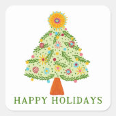 Whimsical Folk Christmas Tree CUSTOM Gift Vierkante Sticker (Voorkant)