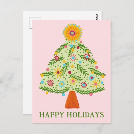 Whimsical Folk Christmas Tree CUSTOM HOLIDAY Briefkaart (Voorkant / Achterkant)