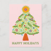 Whimsical Folk Christmas Tree CUSTOM HOLIDAY Briefkaart (Voorkant)