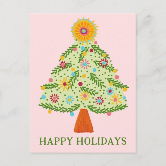 Whimsical Folk Christmas Tree CUSTOM HOLIDAY Briefkaart (Voorkant)
