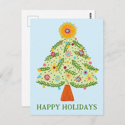 Whimsical Folk Christmas Tree CUSTOM HOLIDAY Briefkaart (Voorkant / Achterkant)