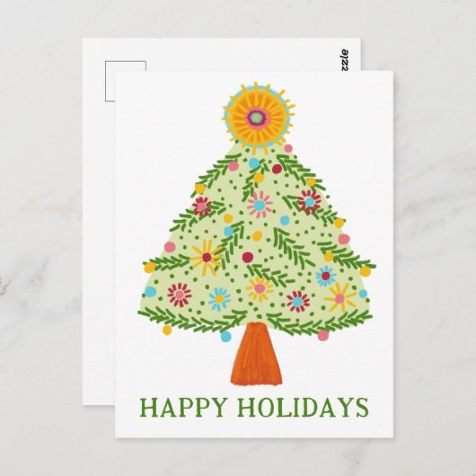 Whimsical Folk Christmas Tree CUSTOM HOLIDAY Briefkaart (Voorkant / Achterkant)