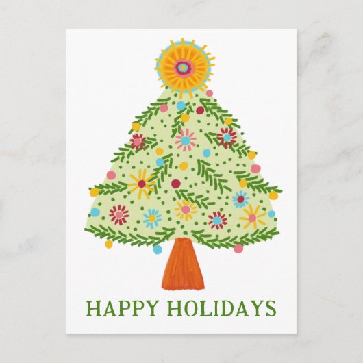 Whimsical Folk Christmas Tree CUSTOM HOLIDAY Briefkaart (Voorkant)