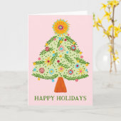 Whimsical Folk Christmas Tree CUSTOM HOLIDAY Kaart (Gele Bloem)