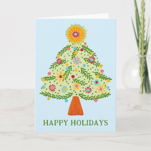 Whimsical Folk Christmas Tree CUSTOM HOLIDAY Kaart (Voorkant)