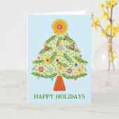 Whimsical Folk Christmas Tree CUSTOM HOLIDAY Kaart (Gele Bloem)