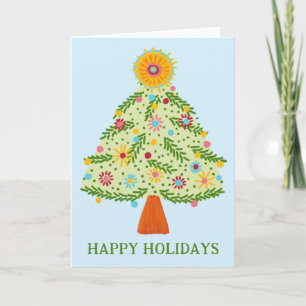 Whimsical Folk Christmas Tree CUSTOM HOLIDAY Kaart