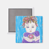 Whimsical folk geschetst klein meisje magneet (Voorkant / Achterkant)