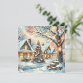 Whimsical Folk Village gepersonaliseerde kerst Feestdagenkaart (Staand voorkant)