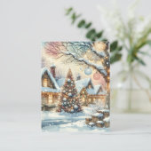 Whimsical Folk Village gepersonaliseerde kerst Feestdagenkaart (Staand voorkant)