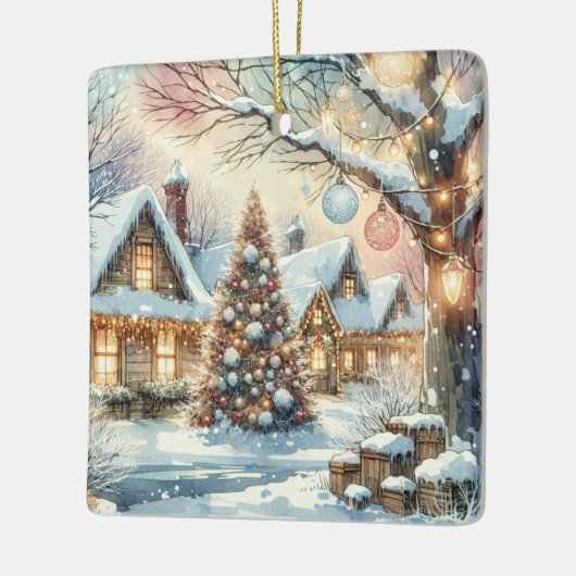 Whimsical Folk Village gepersonaliseerde kerst Keramisch Ornament (Links)