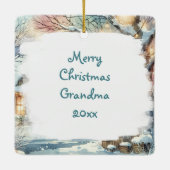 Whimsical Folk Village gepersonaliseerde kerst Keramisch Ornament (Achterkant)