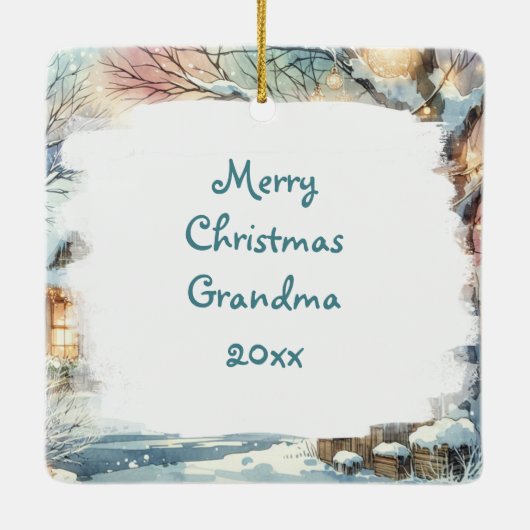 Whimsical Folk Village gepersonaliseerde kerst Keramisch Ornament (Achterkant)