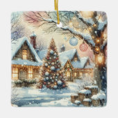 Whimsical Folk Village gepersonaliseerde kerst Keramisch Ornament (Voorkant)
