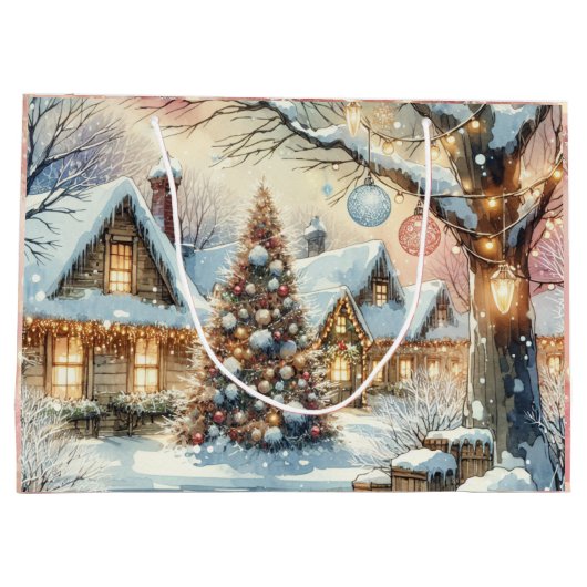 Whimsical Folk Village Kerstmis Groot Cadeauzakje (Achterkant)