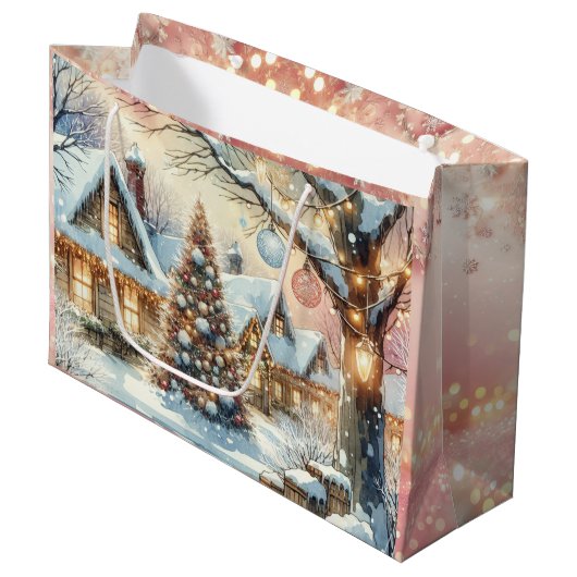 Whimsical Folk Village Kerstmis Groot Cadeauzakje (Voorkant Gekanteld)