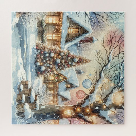 Whimsical Folk Village Kerstmis Legpuzzel (Horizontaal)