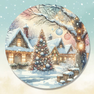 Whimsical Folk Village Kerstmis Ronde Sticker