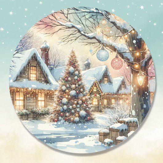 Whimsical Folk Village Kerstmis Ronde Sticker
