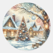 Whimsical Folk Village Kerstmis Ronde Sticker (Voorkant)