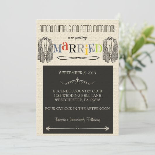 Whimsical Font Gay Wedding Invitations Kaart (Staand voorkant)