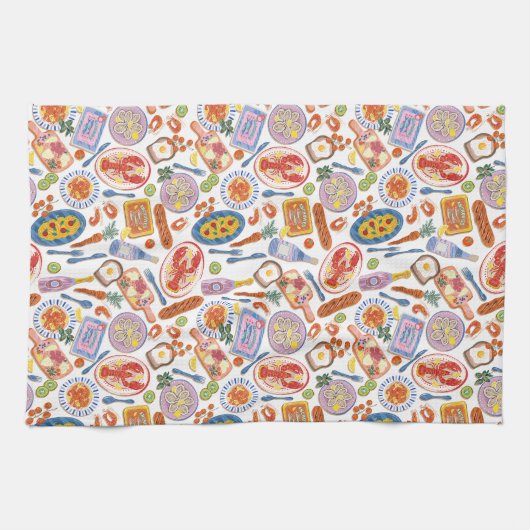 Whimsical Food Pattern Tea Towel Theedoek (Horizontaal)