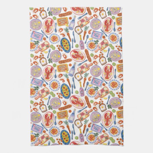 Whimsical Food Pattern Tea Towel Theedoek (Verticaal)