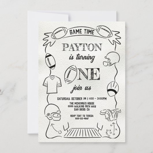 Whimsical Football 1st One Hand getrokken Verjaard Kaart (Voorkant)