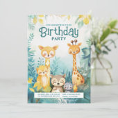 Whimsical Forest Animal Theme Verjaardag Uitnodige Kaart (Staand voorkant)