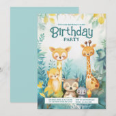 Whimsical Forest Animal Theme Verjaardag Uitnodige Kaart (Voorkant / Achterkant)
