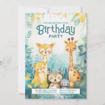 Whimsical Forest Animal Theme Verjaardag Uitnodige