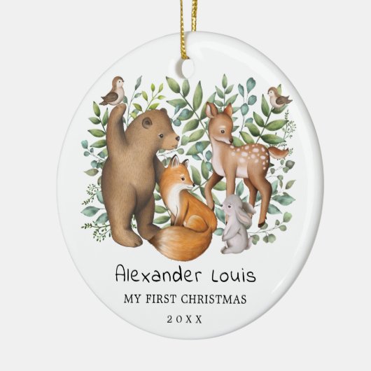 Whimsical Forest Animals Baby Eerste Eerste Kerstd Keramisch Ornament (Links)