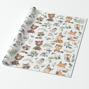Whimsical Forest Animals Sage Greenery Cadeaupapier