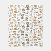 Whimsical Forest Animals Sage Greenery Fleece Deken (Voorkant)