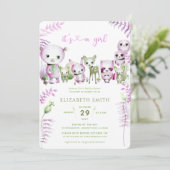 Whimsical Forest Beer Bunny Pink Girl Baby shower Kaart (Staand voorkant)