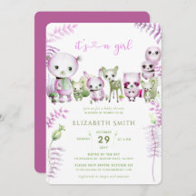 Whimsical Forest Beer Bunny Pink Girl Baby shower